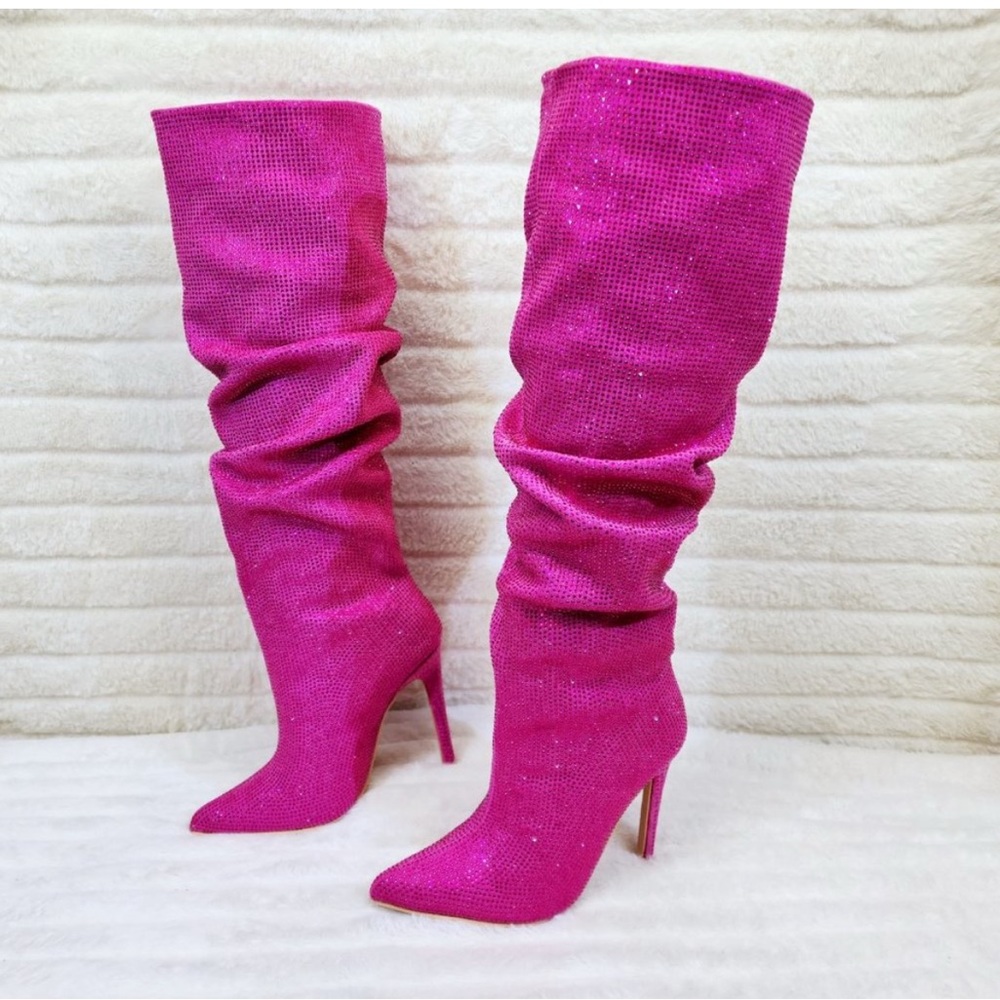 Pink Sequin Knee-High Boots